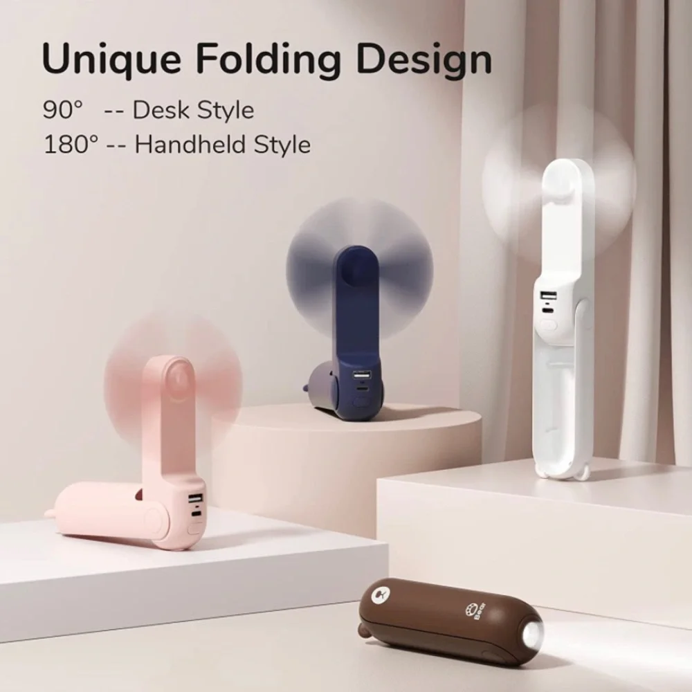 JISULIFE mini handheld fan. 3 in 1, flashlight, power bank, rechargeable fan